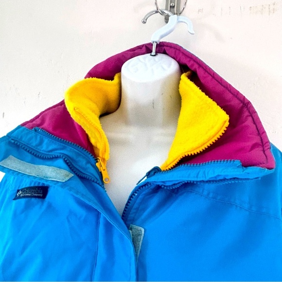 COLUMBIA BUGABOO Vintage 80/90s 3-in-1 Ski Coat Jacket Blue Pink Yellow Women L - Picture 5 of 16